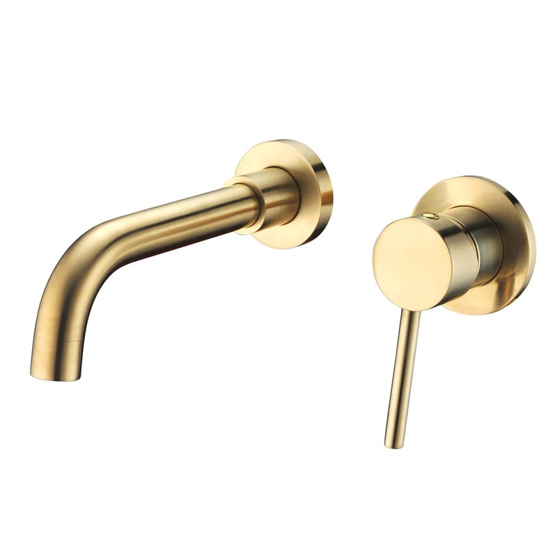 Sumerain Wall Mount Bathroom Faucet Brushed Gold,Single Handle with Brass Rough-in Valve - Image 1